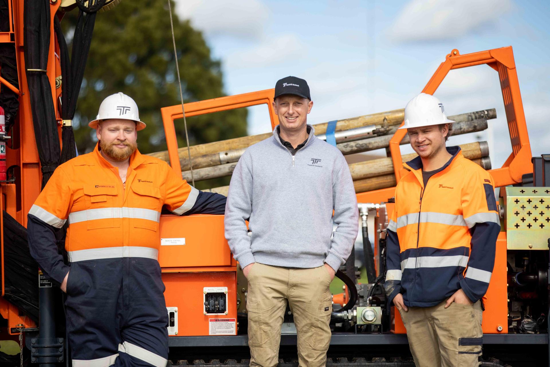 Group photo of Topdrill team - from left to right: Sean, Greg, Te Ariki