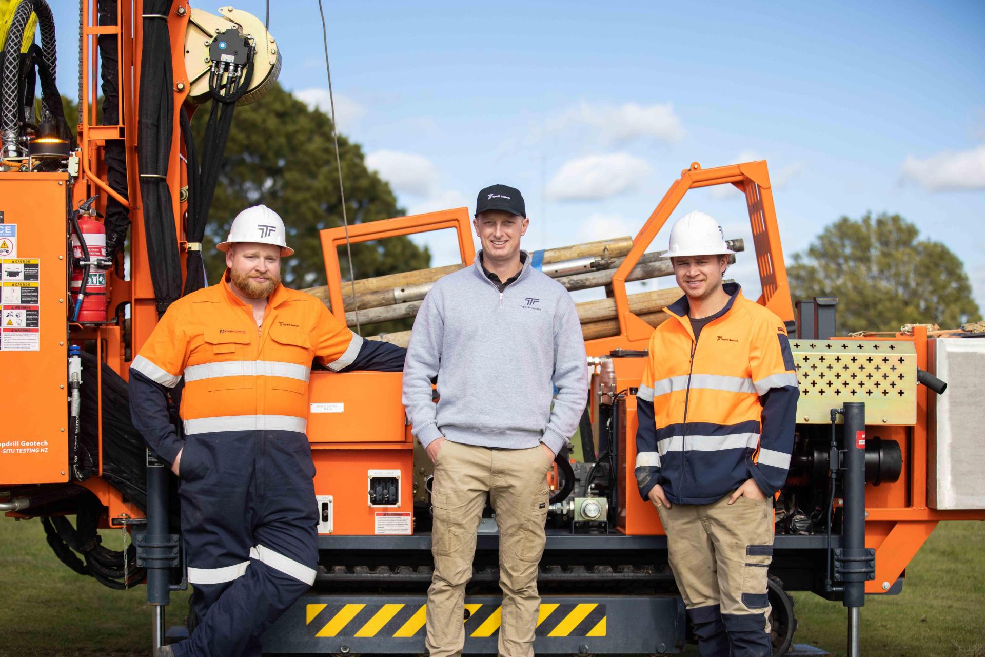 Group photo of Topdrill team - from left to right: Sean, Greg, Te Ariki